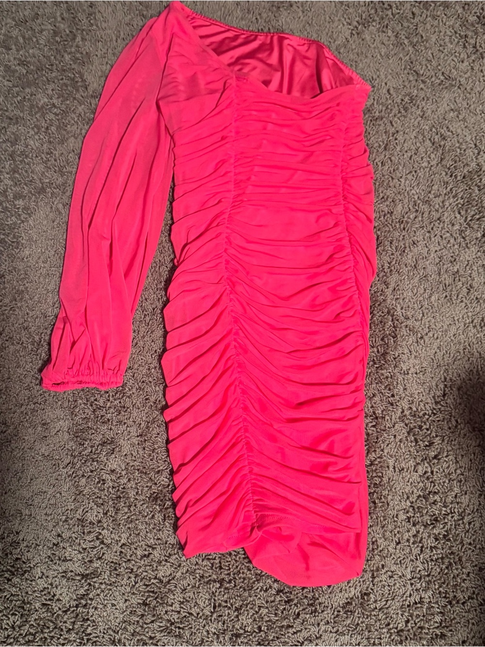 Ruched One-Shoulder Hot Pink Women's Dress - Picture 1 of 1